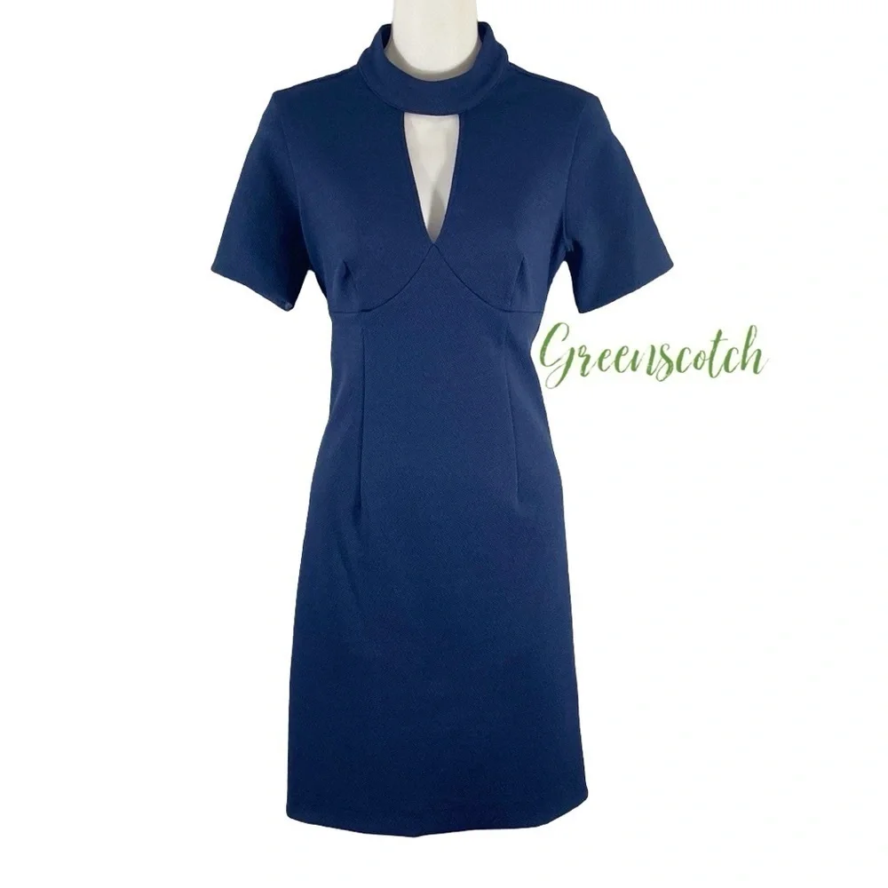 Trina Turk Camari Navy Blue Diamond Textured Choker Dress 2